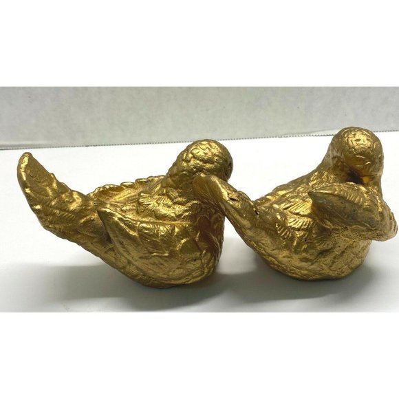 Turtle Doves Pair Sculpted Gold Painted Vintage Figurines Mexico MCM Home Decor - Picture 9 of 12